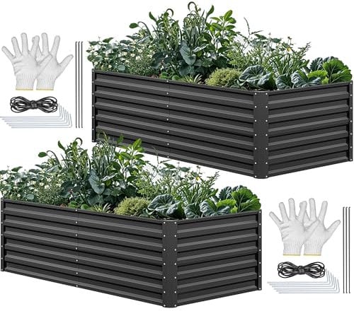 YITAHOME 2er-Set Hochbeet Metall 180x90x60cm, Hochbeete-Kit aus Verdicktem Zink-Aluminium-Magnesium-Edelstahl-Metall Hochbeete für Garten mit Stützstange & Handschuhe für Gemüse, Blumen (Schwarz)