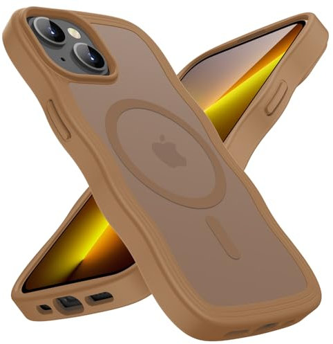 KPPIT für iPhone 13 Hülle,iPhone 14 Hülle,iPhone 15 Hülle [Kompatibel mit MagSafe],Wellen Lockige Magnetisch Handyhülle Matt Transluzente Dünn Cover Stoßfest Schutzhülle TPU case, Kaffee