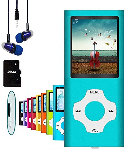 Hotechs MP3-Player/MP4-Player, MP3-Player mit 32 GB Speicherkarte, schlankes Design, digitales LCD-Display, 4,6 cm (1,8 Zoll) Display, FM-Radio (Blau)