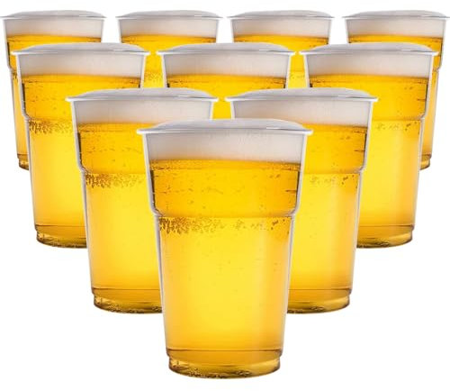 STL Clear Plastic Pint Cups Disposable Beer Glasses Tumblers, Sturdy & Crack-Resistant, Perfect Beer Cups for Parties, BBQs, Events & Festivals (100, Half Pint)