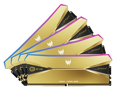 Acer Predator Hera RGB DDR5 Overclocking RAM 192GB (48GBx4) Kit 6000MHz CL28 AMD EXPO Compatible Computer Memory for High-performance Gaming, Productivity and AIPC Applications, Mirror-like Gold