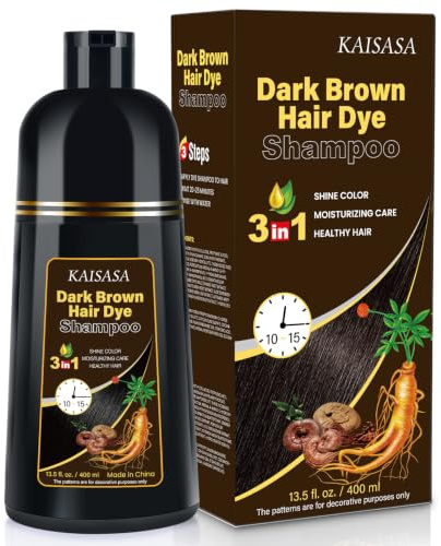 Dark Brown Hair Dye Shampoo, 3-In-1 Natural Herbal Shampoo for Treated & Gray Hair Coverage, Permanent Dye shampoo for Men Women, 500ml