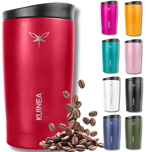 KUINEA Kaffeebecher To Go 350 ml – Edelstahl-Thermobecher, 100% auslaufsicher, bis zu 6 Stunden warm, BPA-frei – Rot