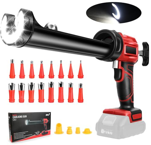 Akku-Kartuschenpistole, 20V Akku Kartuschenpresse mit LED-Licht und 16 Düsen, 4 Gang Elektrische Silikonpistole, Silikonpistole Kartuschenpistole Akku für Abdichten, Spachteln, Auslaufsicher