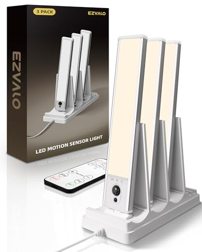 EZVALO Under Cabinet Kitchen Lights with Charging Station, Sensor Light | 3500K Motion Sensor Lights with Remote, Wireless USB-C Rechargeable LED Lights for Kitchen, Wardrobe and Cupboard (3 Pack)