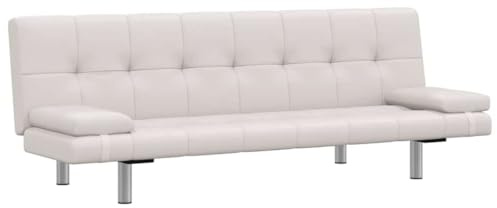 ZQQLVOO Schlafsofa mit 2 Kissen Kunstleder Ausziehbar Cremeweiß Ausziehbares Schlafsofa mit Holzrahmen und Verstellbarer Rückenlehne für Komfort
