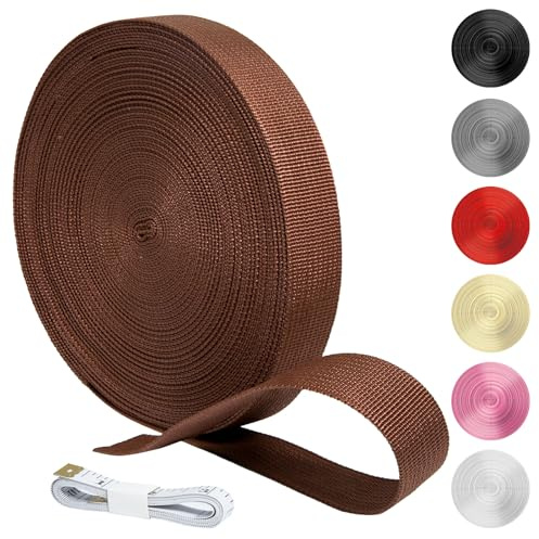KINETOX 20m Gurtband Braun Polypropylen Gurtband 20mm Breit Robustes Gurtbänder Baumwolle Wasserresistent Taschengurt zum Nähen für Rucksack Taschen Hundeleinen und Outdoor DIY