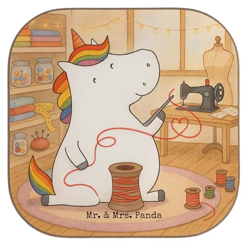 Mr. & Mrs. Panda Untersetzer für Gläser Einhorn Näherin Design - Geschenk, Tischuntersetzer, Freundin, Unicorn, Holzuntersetzer, Tischschoner, Einhörner, Stricken, gläseruntersetzer, Glas, Nähen
