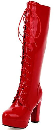 Onewus Stivali alti al ginocchio, tacco da 10 cm, alla moda, da donna, con plateau da 3 cm, vestibilità comoda