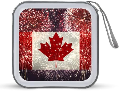 Happy Canada Day Firework Flag 40 Capacity CD Case Hard Plastic Portable Travel DVD Cases Protective Storage Organizer Binder