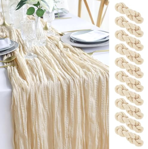 yosiio Tischläufer Beige, 10 Stück Käsetuch Tischläufer, Seihtuch Tischdeko Geburtstag für Boho, Hochzeit, Party Geburtstag Dekoration 90 x 300 cm