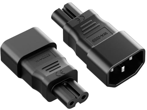 C14 to C7 Power Adapter 2 Pack, IEC320 C14 Male to Figure 8 C7 Female Converter for PDU, PSU, Server Rack, Monitor, TV, Desk Lamp and Power Lead Extension