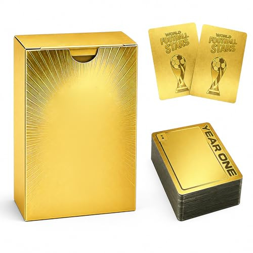 55 Stück Fußball Star Karten Set, Gold Seltene Karten Set mit Deck Box wasserdichte PVC Gold Fußball Sammelkarten Soccer Star Collection Cards Fußballkarten für Fußballspiel Fans und Erwachsene