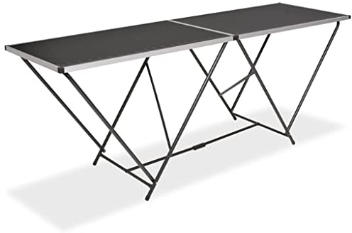 Molumvel Tavolo da tappezzeria pieghevole, 200 x 60 cm, tavolo da lavoro multifunzione con righello, telaio in alluminio, per fai da te, artigianato e fiere, nero