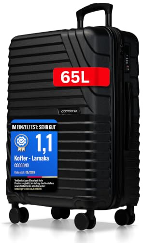 Cocoono Hartschalenkoffer Mittelgroß – 65L - 75L Volumen – 8 Rollen 360° drehbar – Leichter Koffer mit TSA Schloss & Teleskopgestänge – Reisekoffer, Trolley (Schwarz, L)