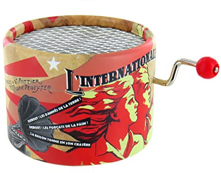 Runde Spieluhr/Spieldose/Musikdose mit Handkurbel aus Pappe - Der Internationale (Pierre Degeyter)