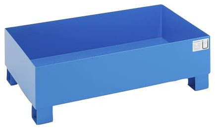 Certeo | Stahl-Auffangwanne für 200-l-Fässer | LxBxH 1200 x 800 x 360 mm | mit Zulassung | blau pulverbeschichtet | ohne Gitterrost