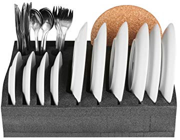 SCHAUMEX® - Soporte de Espuma para Platos y Cubiertos - Muy Ligero y Robusto - para acampadas, caravanas y Barcos - con Espacio para 12 Platos Grandes, pequeños y hondos