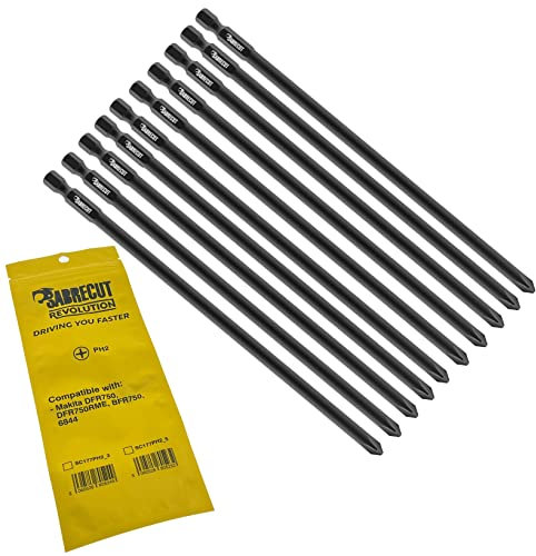 10 x SabreCut SC177PH2_10 177mm PH2 Compatible with Makita DFR750 DFR750RME BFR750 6844 P-67804 Autofeed Collated Drywall Screwdriver Gun Bit Single Ended Phillips No.2 Heavy Duty