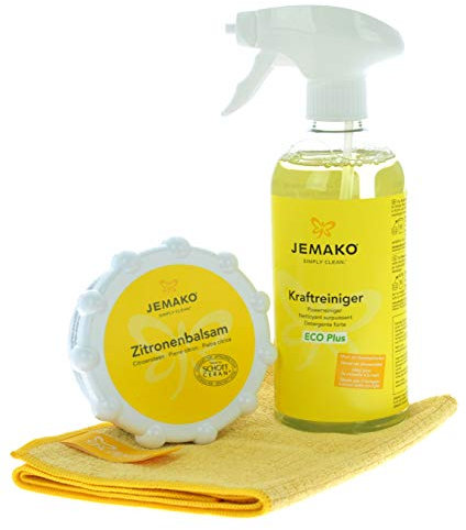 Jemako Kraftreiniger ECO Plus 500 ml - Zitronenbalsam 350 g - Profituch klein 35 x 40 cm - inkl. Sprühpumpe & Sinland Feinmaschiges-Wäschenetz