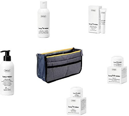 ZIAJA + TASCHE Set Satz creme peeling tonic seife Kosmetiktasche Veranstalter ®Auto-schmuck (Ziegenmilch Gesicht)