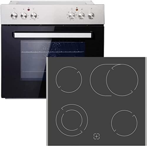 PKM Einbau-Herdset Backofen BIC7-2KB GK-IX4Glaskeramik-Kochfeld/4 Kochzonen/Induktionskochfeld(60 cm)/XL-Garraum 76L/7 Backofen Funktionen/Heißluft/Umluft/2-fach verglaste Türe/Edelstahlblende