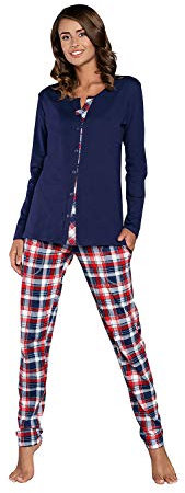 Italian Fashion Pigiama Donna Cotone Leggero | Pigiama Donna Invernale e Caldo | Due Pezzi Maglietta Manica Lunga e Pantalone Lungo | Loungewear Ragazza con Motivo a Quadri S-XXL