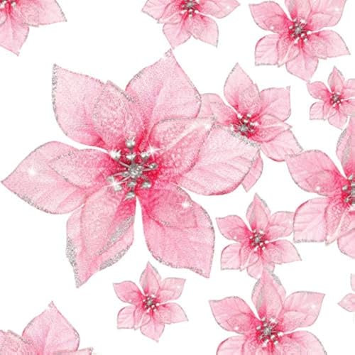 36 fiori finti di stella di Natale glitterati di 3 dimensioni diverse, ideali come decorazioni per albero di Natale, Natale, capodanno, casa, esterni (rosa, 7,6/10/15 cm)
