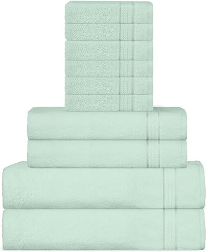 Sweet Needle Set di asciugamani in cotone super morbido da 600 g/m² - 2 teli da bagno, 2 mani e 6 lavamani/viso - assorbenti e soffici per accessori da bagno, doccia, verde salvia (10 pezzi)