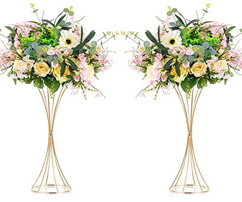 NUPTIO Blumenständer Metall Gold Hochzeit: 2 Stück 50cm Hoch Vase Tischdeko Goldene Blumenvase Trompete Vasen für Geburtstag Tafelaufsatz Jubiläum Party Hochzeitsdeko