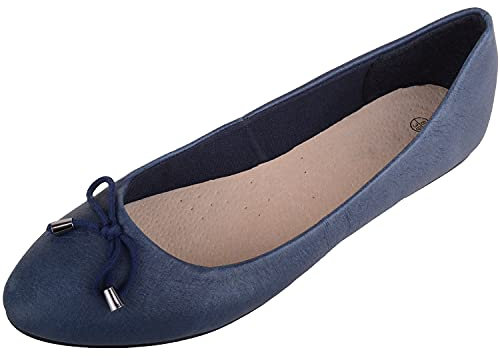 Womens Slip On Genuine Leather Formal Casual Pumps Ballerina Style Shoes - Navy - UK 5 / EU 38