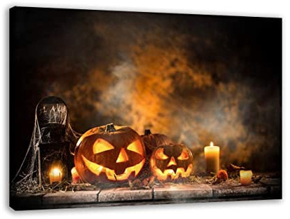 ZHONGYUTONG Halloween Kunstdruck auf Leinwand Kürbis lächelndes Gesicht Bilder Wanddekoration Retro-Malerei Poster Heimdekoration Geschenk für Schlafzimmer Wohnzimmer (30x45cm Kein Rahmen)