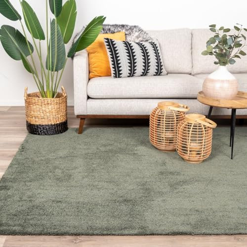 FRAAI | Home & Living Waschbarer Teppich - Clean Grün - Polyester - Kurzflor - Einfarbig - Waschbar in Waschmaschine - Modern - Wohnzimmer, Esszimmer, Schlafzimmer - Carpet