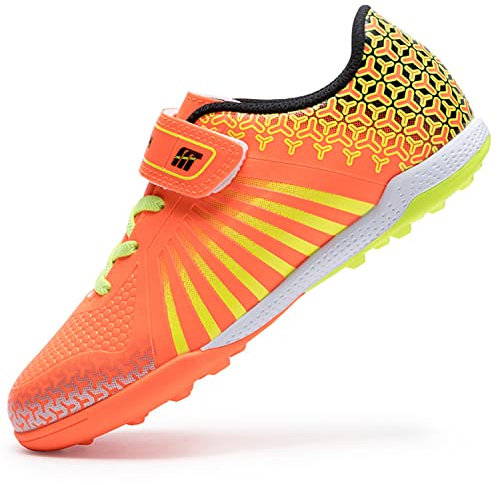 VLOOKST Boys' Football Boots - Kids & Girls Astro Turf Trainers, Non-Slip Junior Soccer Shoes, Sports Sneakers, Unisex Orange, 1UK