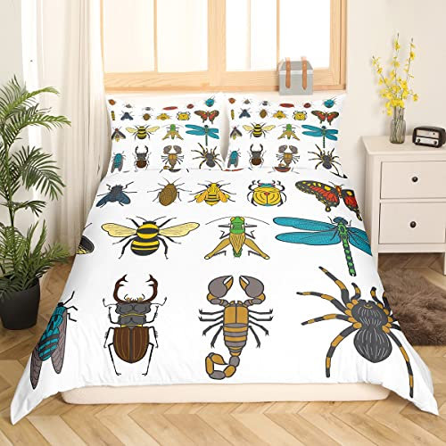 Homewish Aquarell-Motten-Bettwäsche-Set, Libelle, Schmetterling, Bettbezug Jungen, Mädchen, farbige Käfer, Marienkäfer, Skorpion, Spinne, Biene, Tier, buntes Reptil, Schlafzimmer-Dekor, 135 x 200