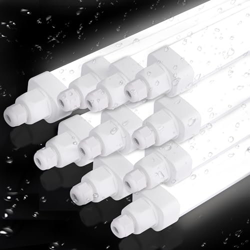 Allesin 10er Pack Feuchtraumleuchte LED 150CM, 45W Led Röhre, 120lm/w, Kaltweiß 6500k Reihenschaltung Kellerlampe IP65 Wasserfest Werkstattlampe Leuchtstoffröhre Leuchte für Feuchtraum Warenhaus