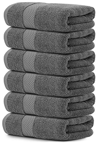 White Classic Luxury Grey Hand Towels, 100% Cotton Bathroom Charcoal Hand Towels Set of 6, Hotel Towels Extra 40x76 cm, Quality Small Towels Bathroom Sets for Hands | Dark Gray, 6 Pack