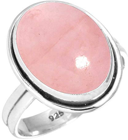 Jeweloporium 925 Silber Ringe für Damen Rosa Rosenquarz mit Stein Mode Silber Ringe Größe 70(22.3) Weihnachten - Geschenk Boho Schmuck