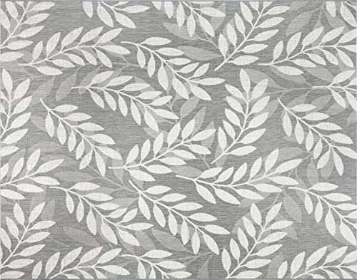 Gertmenian 22914 Outdoor-Teppich Freedom Collection Naturthema Smart Care Deck Terrasse Teppich 12,7 x 17,8 cm Standard, Palm Ginger Leaf Dunkelgrau Weiß