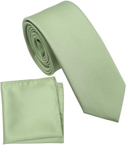 ZENXUS Boy's Solid Sage Green Tie with Pocket Square Set, Small Necktie for Children and Kids, Self-Tied