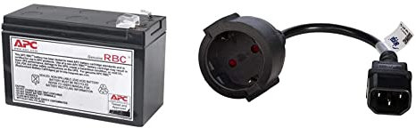 APC APCRBC110 - Ersatzbatterie für Unterbrechungsfreie Notstromversorgung von APC - für Modelle BE550G-GR / BR550GI & AKYGA AK-PC-10A Netzkabel Schuko 3 Pin Polig IEC C14 / EU CEE 7/4 15cm, Schwarz