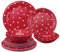 UPware 12-Piece Melamine Dinnerware Set, Includes Dinner Plates, Salad Plates, Bowls, Service for 4 (Red Polka Dot)