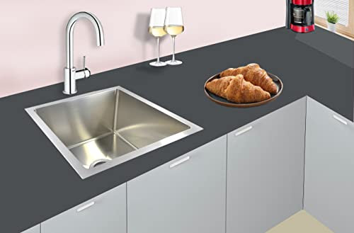 Omeere Fregadero Empotrable Cuadrado de Acero Inoxidable 304, 45 x 44 cm, Montaje Inferior, 1 Lavabo