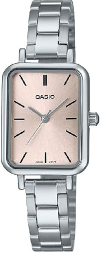 Casio LTP-V009D-4E - Orologio da donna rettangolare in acciaio inossidabile con quadrante rosa, oro, movimento al quarzo, Oro, Movimento al quarzo