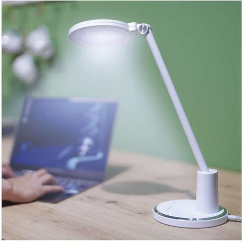 EMOS dimmbare LED Tischlampe WESLEY 12W, Helligkeit max. 700lm, Lichtfarbe einstellbar 2700-6000K, Lampenarm klappbar, 1,5m Netzkabel, CRI>95, Leuchtdauer 30000 h, weiß