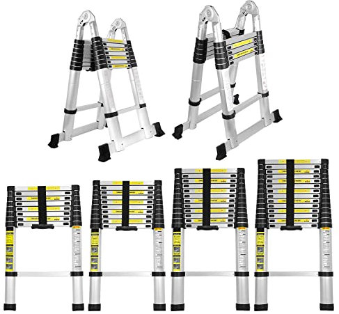 Gimisgu Teleskopleiter Klappleiter Aluminium, 5M Ausziehbare Leiter, Teleskop Ausziehleiter 150 kg Belastbarkeit, Rutschfester Aluleiter Stehleiter Mehrzweckleiter Aluminiumleiter