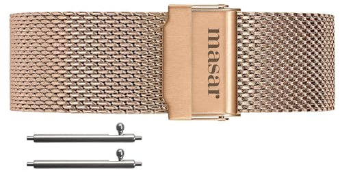masar 16mm Mesh Rose Gold Universel Premium- Libération Rapide - Bracelet de Montre Maille Milanaise Milanese Milanais Femme, Homme, Acier 16 mm LR Or Rose