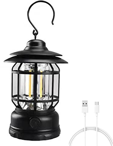 Rechargeable LED Camping Lantern, Portable USB Tents Camping Lights with 1200mAh Battery, Super Bright Retro Camping Lamp Torch for Home Indoors Power Outage Emergency Outdoor Garden (Black(1200mAh))