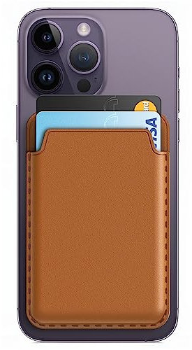 JETech Magnetische Wallet Kompatibel mit MagSafe für iPhone 16/15/14/13/12 Serie, PU Telefon Kartenhalter, Speichert 1-2 Karten (Goldbraun)