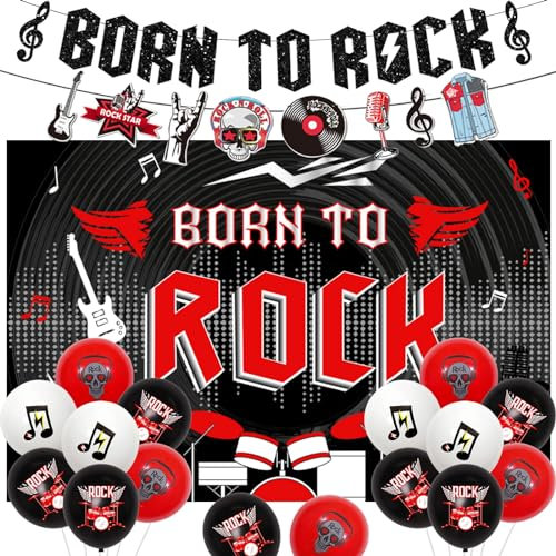 Sursurprise Rock and Roll Partydekorationen Born to Rock Hintergrund Banner Girlande Luftballons 1950er Jahre Musik Rock Star Geburtstag Party Supplies